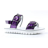Sandals in Purple Patent Leather with Double Buckles