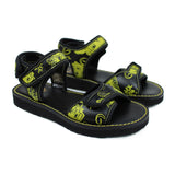 Sandals in Black Calfskin Leather with yellow Gallucci Print