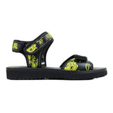Sandals in Black Calfskin Leather with yellow Gallucci Print