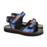 Sandals in Blue Calfskin Leather with Orange Gallucci Print