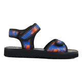 Sandals in Blue Calfskin Leather with Orange Gallucci Print