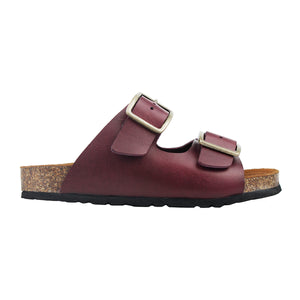 Double strap sandals in burgundy leather with ergonomic cork footbed