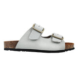 Sandals with double strap in gray leather with ergonomic cork footbed
