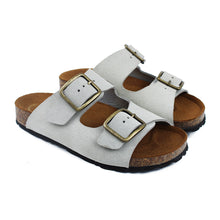 Load image into Gallery viewer, Sandals with double strap in gray leather with ergonomic cork footbed
