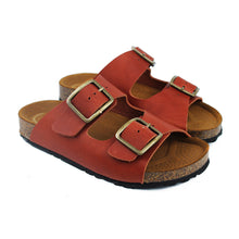 Load image into Gallery viewer, Double strap sandals in brandy  leather with ergonomic cork footbed
