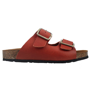 Double strap sandals in brandy  leather with ergonomic cork footbed