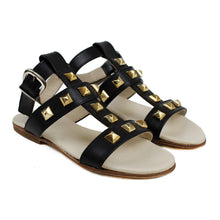 Load image into Gallery viewer, Black leather sandals with studs and ankle strap

