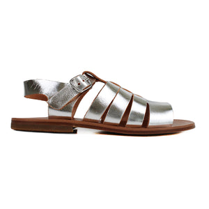 Sandals in silver laminate