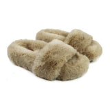 Fluffy Sliders in Beige Sheraling Leather