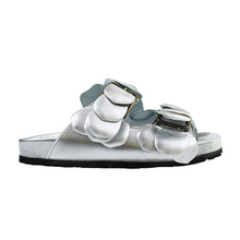 Load image into Gallery viewer, Double strap sandals in silver leather with ergonomic footbed
