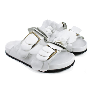 Double strap sandals in white leather with ergonomic footbed