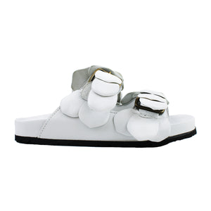 Double strap sandals in white leather with ergonomic footbed