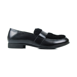 Penny loafers in black polished calf and fluffy details