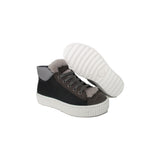 High-Top Sneakers in Black and Grey Calfskin Leather