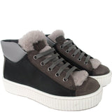 High-Top Sneakers in Black and Grey Calfskin Leather