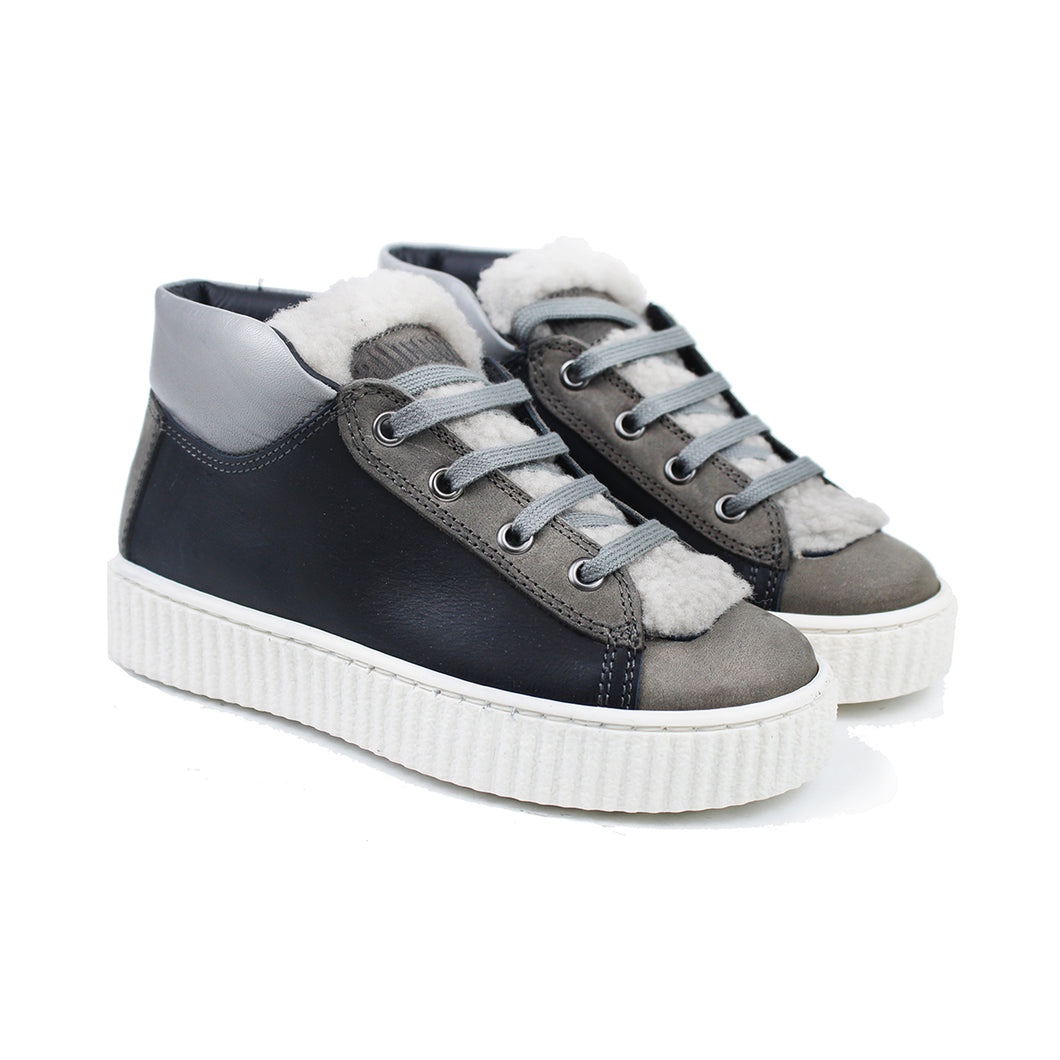 High-Top Sneaker in anthracite velour/leather and warm lining