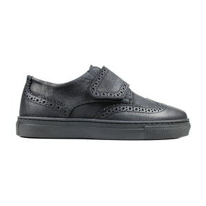 Low-top brogue sneakers in black leather velcro on top
