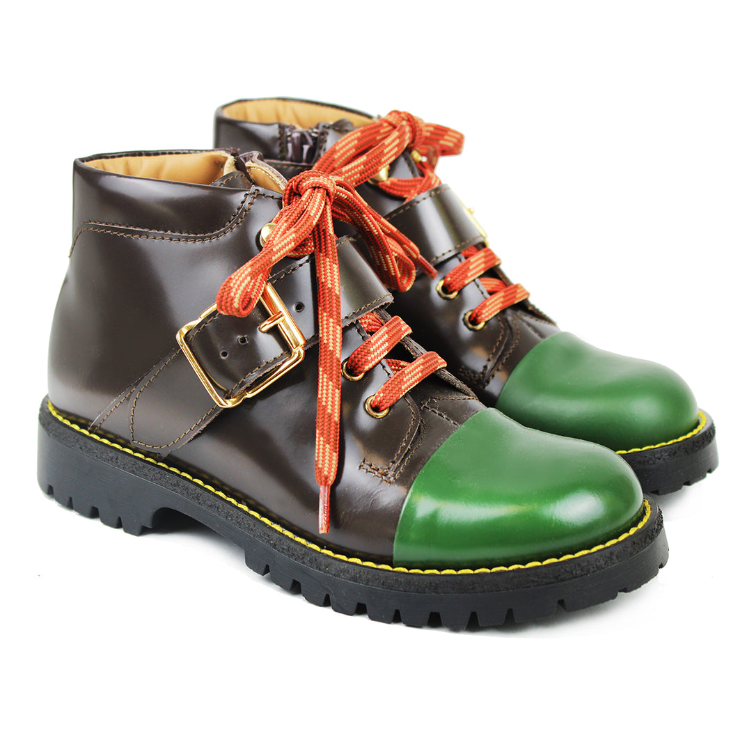 Mountain Boots in Green/Brown Calf Leather