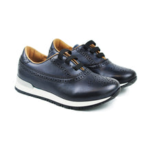 Load image into Gallery viewer, Sneaker in handmade colored blue leather and light sole
