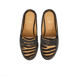 Flat Penny Loafer in Black and Beige Calfskin Leather