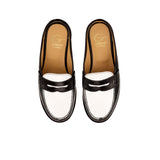 Flat Penny Loafer in White and Black Calfskin Leather