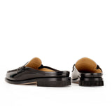 Flat Penny Loafer in White and Black Calfskin Leather