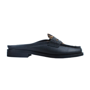 Sabot penny loafer in black leather with animalier effect pony details