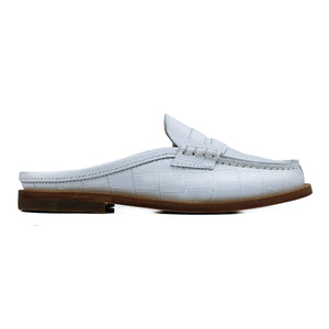 Penny-style Sabot in white printed leather