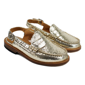 Penny loafer-style Sabot in platinum leather with back strap
