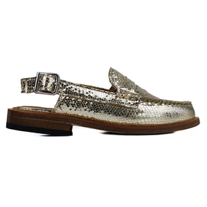 Penny loafer-style Sabot in platinum leather with back strap
