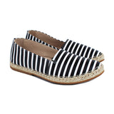 Espadrillas in Striped Black and White Calfskin Leather