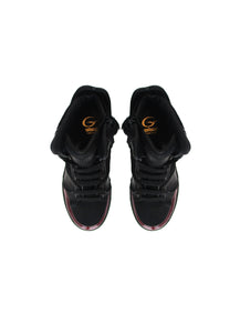 High-Top Sneakers in Black Leather & Bordeaux Patent Leather