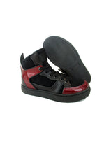 Load image into Gallery viewer, High-Top Sneakers in Black Leather &amp; Bordeaux Patent Leather
