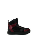 Load image into Gallery viewer, High-Top Sneakers in Black Leather &amp; Bordeaux Patent Leather
