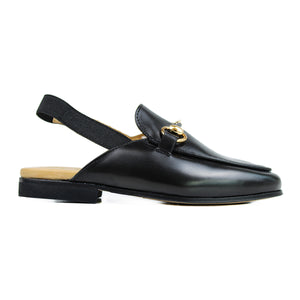 Penny-style Sabot in black leather and back strap