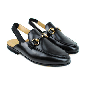 Penny-style Sabot in black leather and back strap