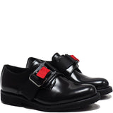 Derby in Black Calf Leather with Black and Red Plastic Lock