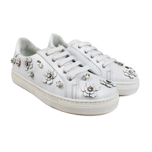 Load image into Gallery viewer, Trendy white sneakers with flowers and diamonds
