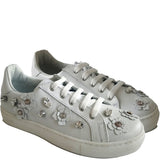 Sneakers in White Calfskin Leather with Floral Accessories