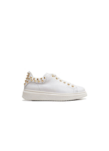 Low-Top Sneakers in Calf Leather with Gold Studs