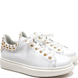Low-Top Sneakers in Calfskin Leather with Gold Studs