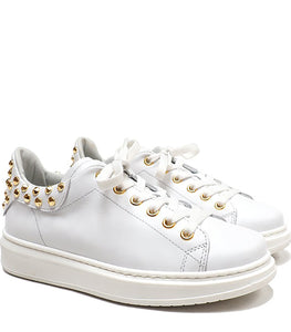 Low-Top Sneakers in Calf Leather with Gold Studs