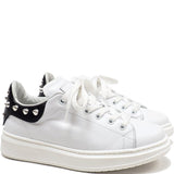 Low-Top Sneakers in White Calfskin Leather with Studs