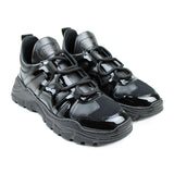 Chunky Fashion Sneakers in Black Calfskin and Patent Leather