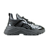 Chunky Fashion Sneakers in Black Calfskin and Patent Leather