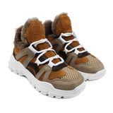 Chunky Sneakers in Brown Suede Leather and Shearling Lining