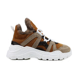 Chunky Sneakers in Brown Suede Leather and Shearling Lining
