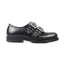 Load image into Gallery viewer, Double buckle shoes in black leather and studs
