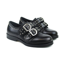 Load image into Gallery viewer, Double buckle shoes in black leather and studs
