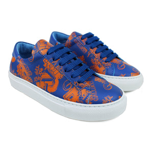 Blue sneaker with iconic yellow Gallucci Love print